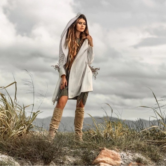 💞NWT AYA Sacred Wear Warm Boho Hoody Cardigan Off-White Belted Wrap Cardigan💞 - Picture 9 of 15